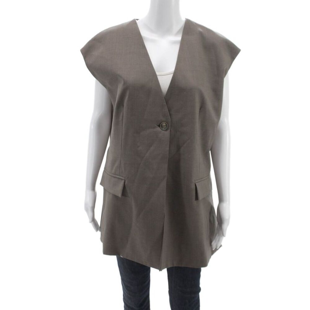 QL2 Unisex Adults Brown V Neck Sleeveless Vest Fleece Wool Size 42